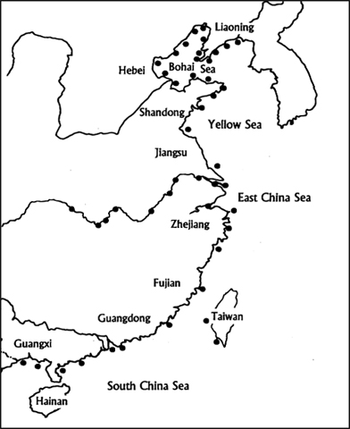  江 豚 在 中 國 的 分 佈 