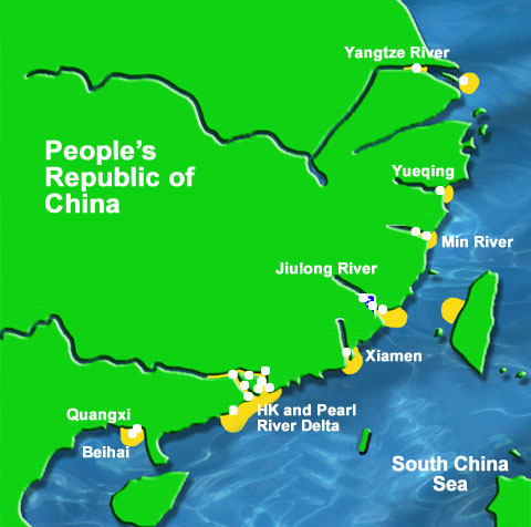 Distribution along the coast of China