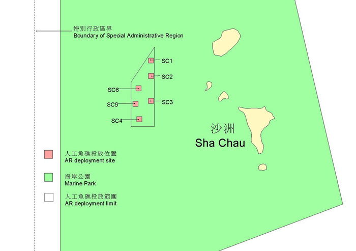 沙洲及龍鼓洲人工魚礁位置圖